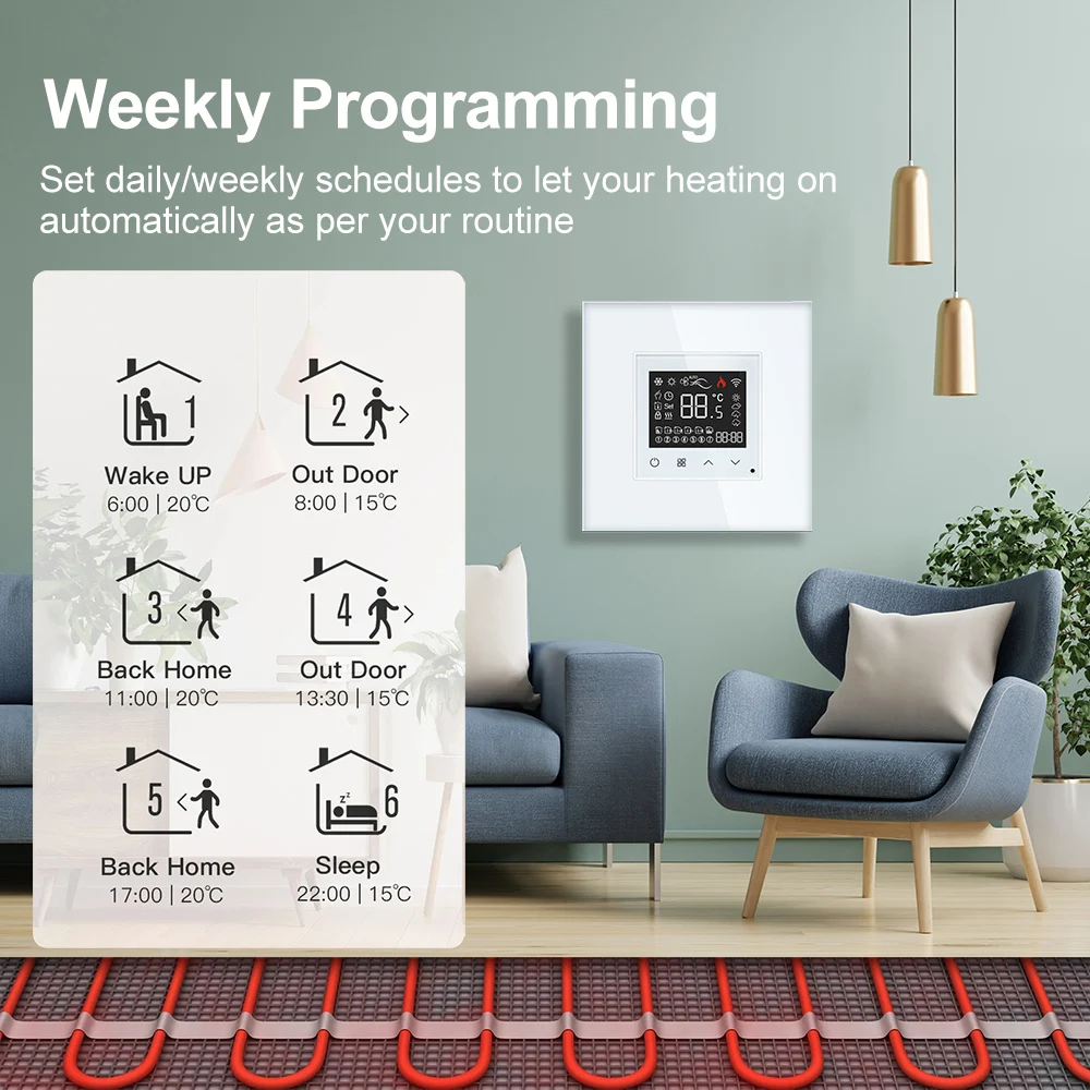 TAWOIA ZigBee Touch Screen Electric Floor Heating Water Boiler Thermostat Temperature Controller Backlight