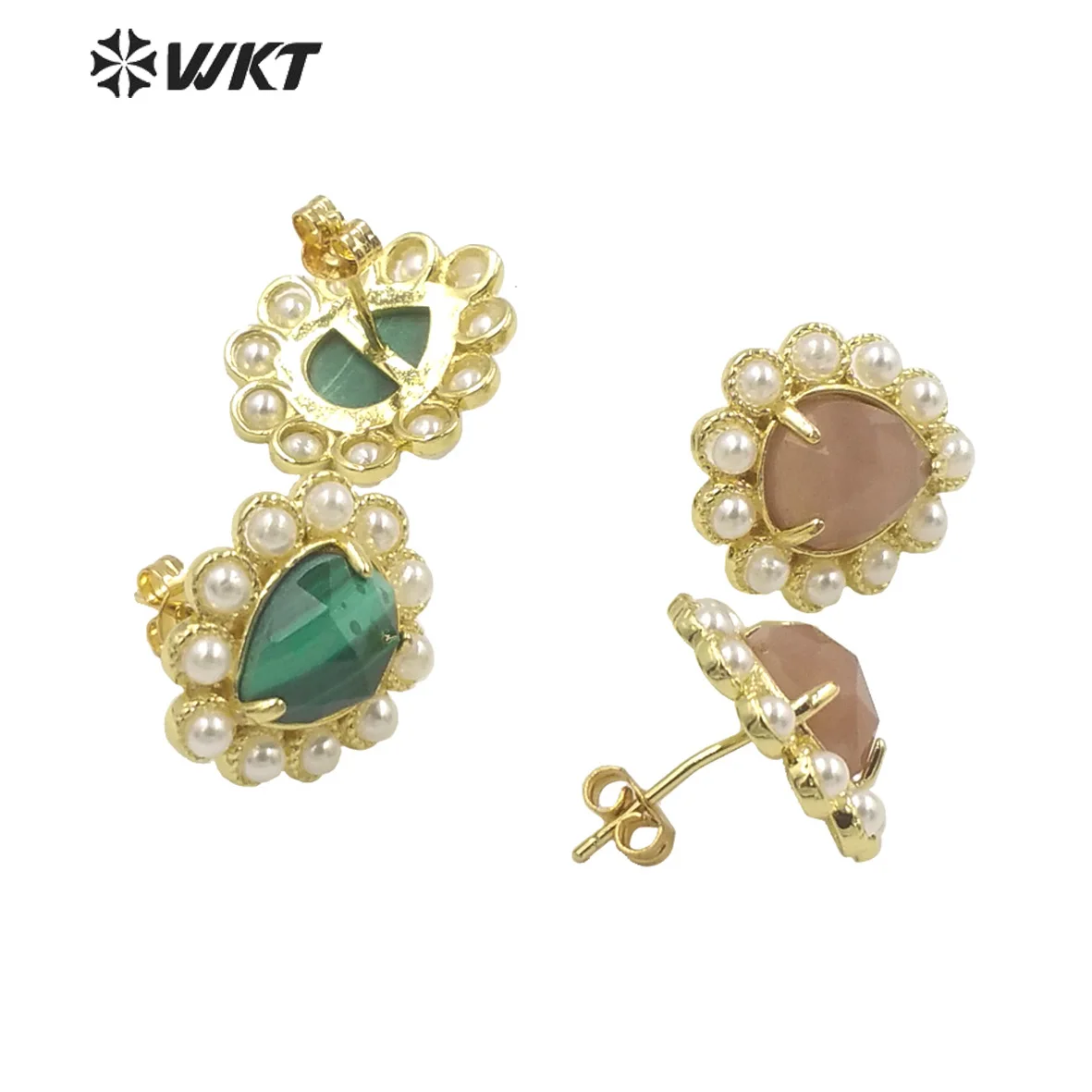 

Серьги-гвоздики WT-MPE124 из натурального цветного драгоценного камня в форме капли, инкрустированные жемчугом 18К, для женщин, для повседневной носки, элегантные