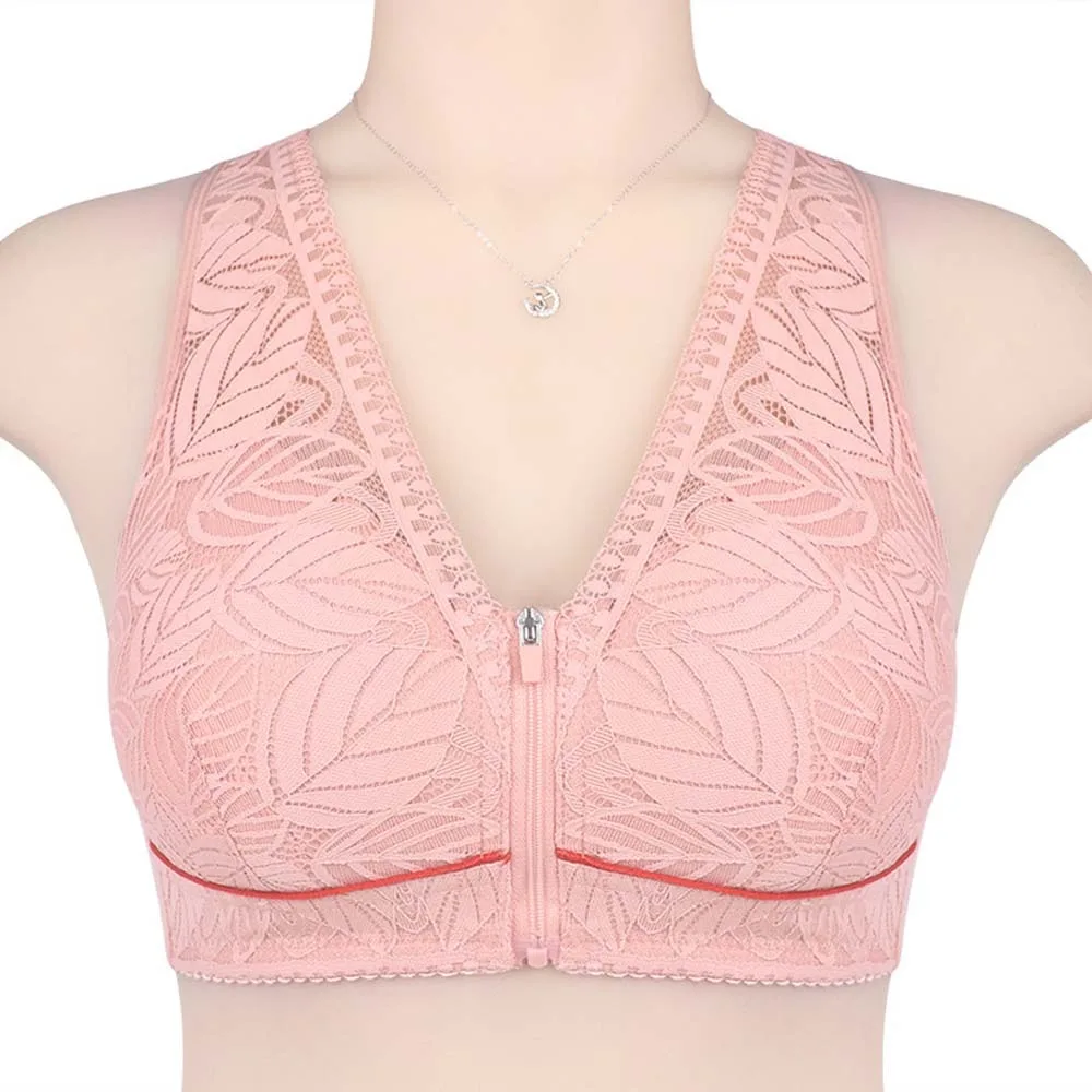 

Big Cup Middle Aged Elderly Bra Anti-sagging Cotton Nylon Large Size Bra Shockproof Close-fitting Front Zipper Bra Lady Girls