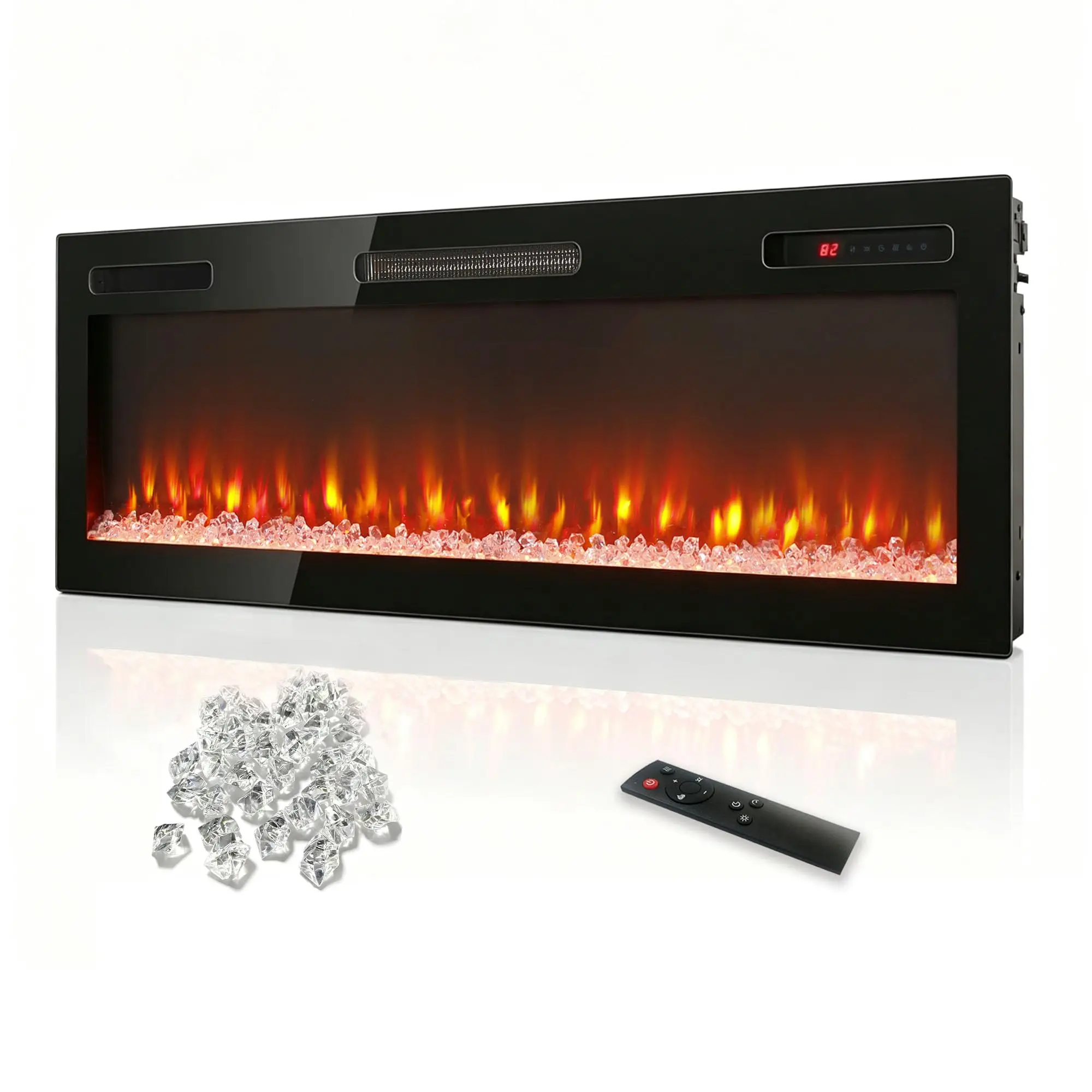52 Inch Electric Fireplace Ultra-Thin, Wall Mounted & Recessed Linear Fireplace Heater with Remote, 16 Flame Colors & 5