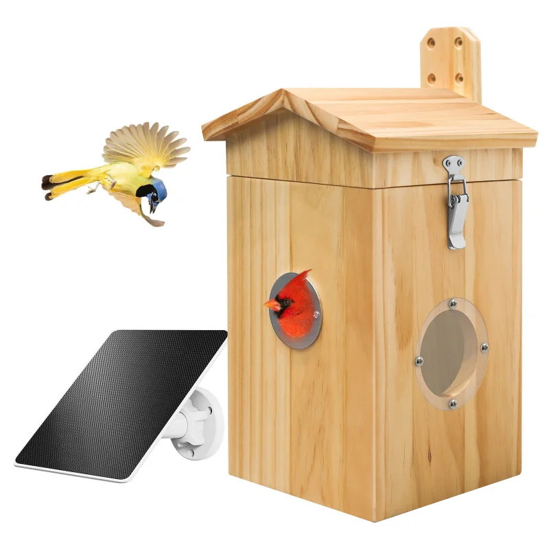Nanxin Hot Selling Camera House Smart AI Birds Take Photos External Solar Panel Cage Wood Nest For Outside Garden