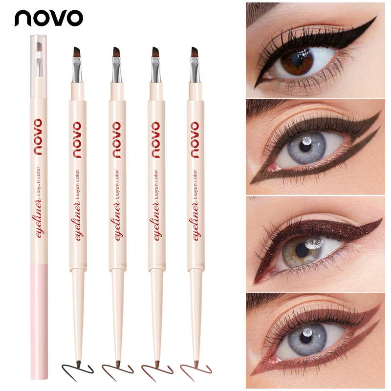 両端ジェルアイライナーペン（ペンシル＋細角ブラシ）、マット仕上げ＆シマー、長持ち、速乾性、防水