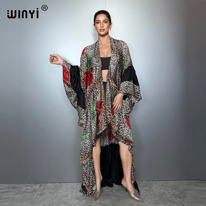 

WINYI abaya Africa woman Kimono Evening dress Beach wear muslim women loose puff(ed) sleeves Cardigan boho Holiday kaftan robe