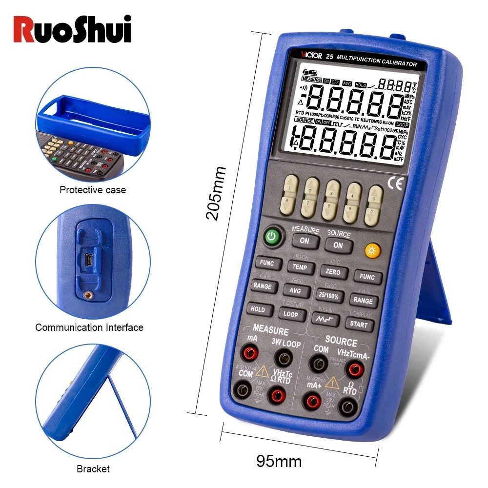 Victor 25 Multifunction Calibrator Generator RTD Thermocouple Resistance Current USB Contact Process Handheld Calibration Tester