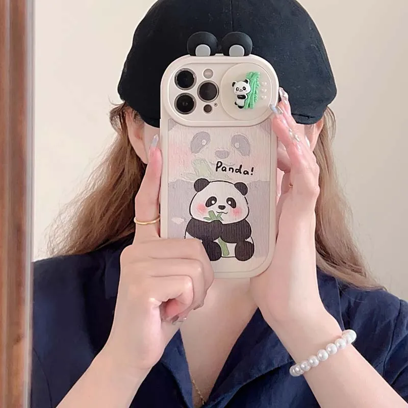 Cartoon Bamboo Panda Phone Case for iPhone 14 13 12 11 Pro Max Cover On iPhone 14 Pro Max 13 Pro Max Camera Lens Protective Case