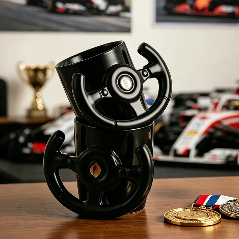 Makeup Creative Coffee Cup Car Theme Ceramic Cup Office Steering Wheel 3D Steering Wheel Design Drinking Cup