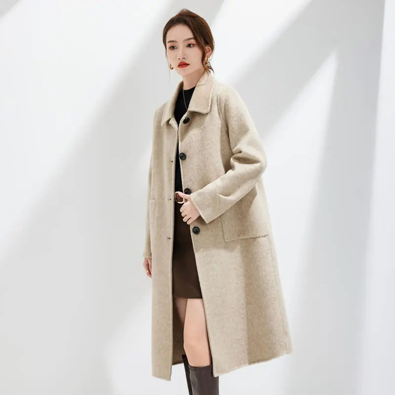 2025 Coat for Women Autumn and Winter New High-Grade Hepburn Style Mid-Length 5% Velvet 5% Silkworm 90% Wool Coat