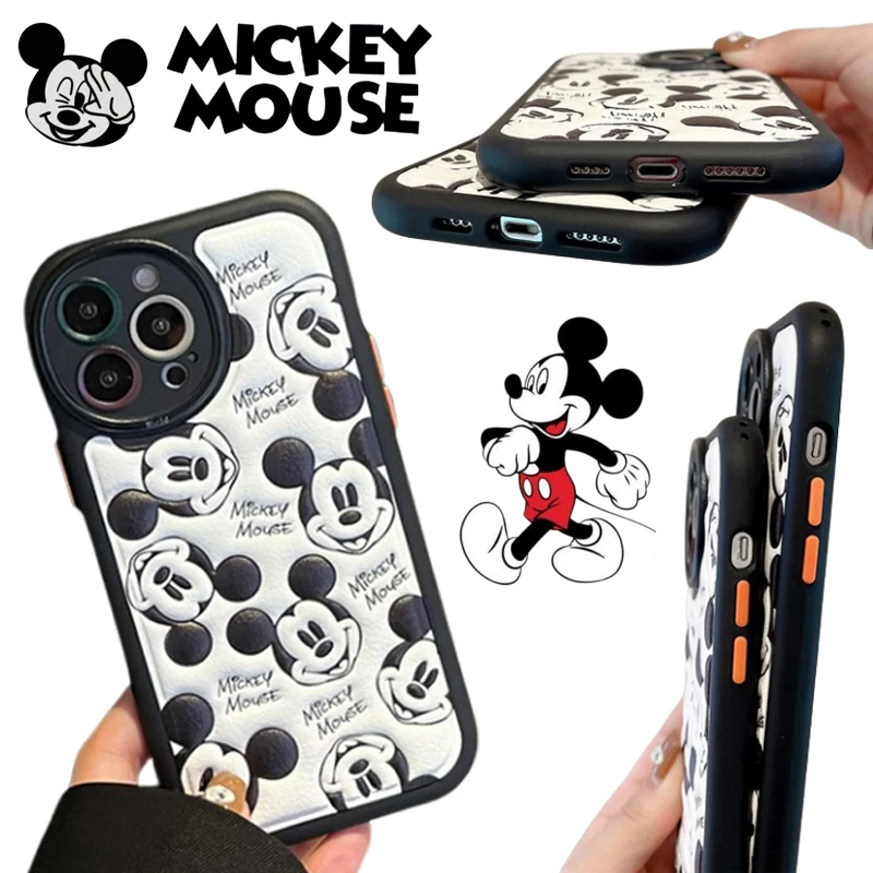 

Disney Mickey Mouse Case for IPhone 15 Plus Pro Max 14 13 12 11 Cover Leather Cartoon 3D Drop Protection Shell Phone Accessories
