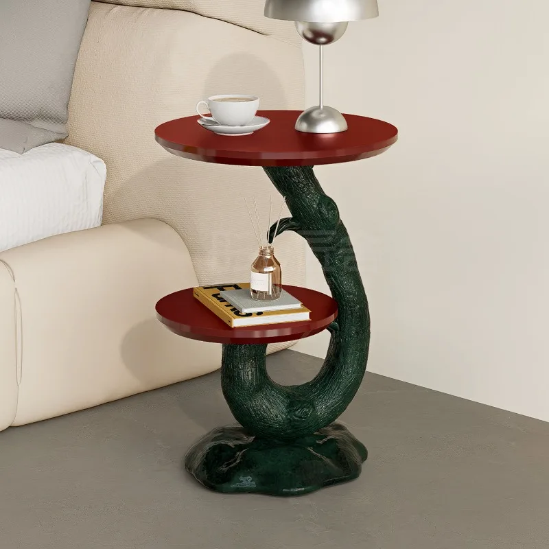 xx-Artistic Tree Trunk Shaped Side Table, Double-Tiered Accent End Table with Unique Curve Base for Living Room & Bedroom*