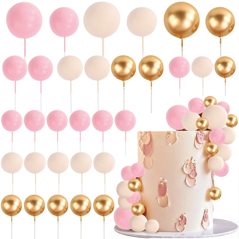 32pcs Pink White Gold Ball Cake Picks Topper Ball Cupcake DIY Insert Topper For Baby Shower Birthday Party Wedding Decoration