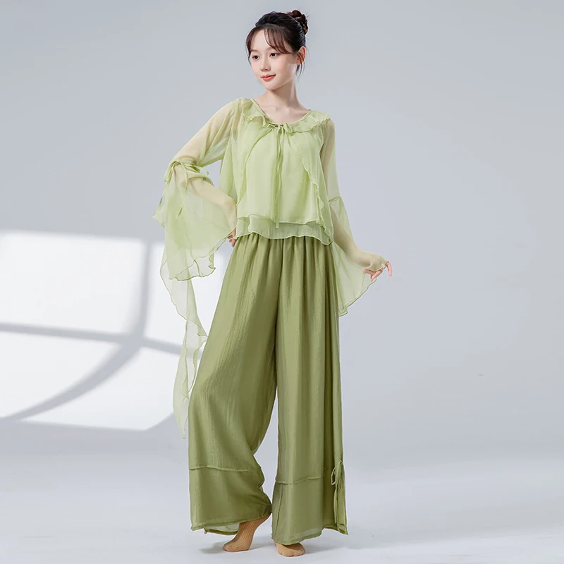 قمصان نسائية صيفية للرقص الكلاسيكي مع سترة بأكمام مضيئة وقمصان ملفوفة أنيقة لممارسة الجنية زي أداء المسرح