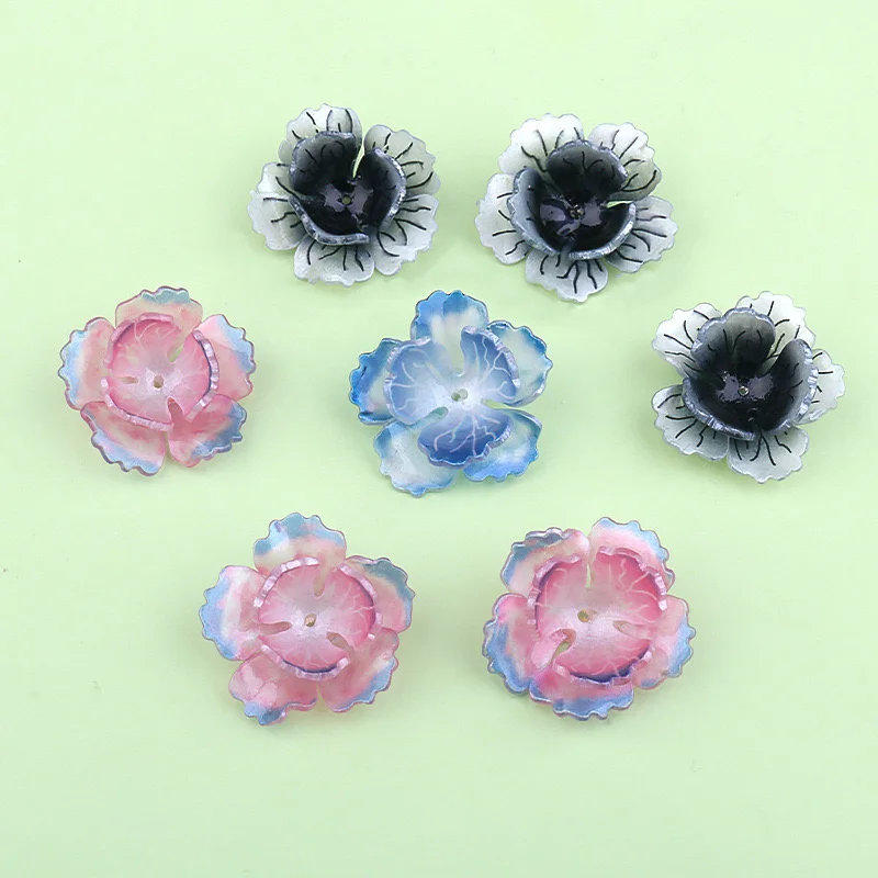 Summer style 50pcs/lot 26mm color pattern print cartoon camellia shape acrylic flowers beads diy jewerly accessory image 3