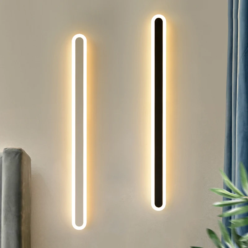 

Modern Led Wall Lamp For Living Room Bedroom Bedside Aisle Loft Home Design Indoor Black White Strip Design Decoration Light