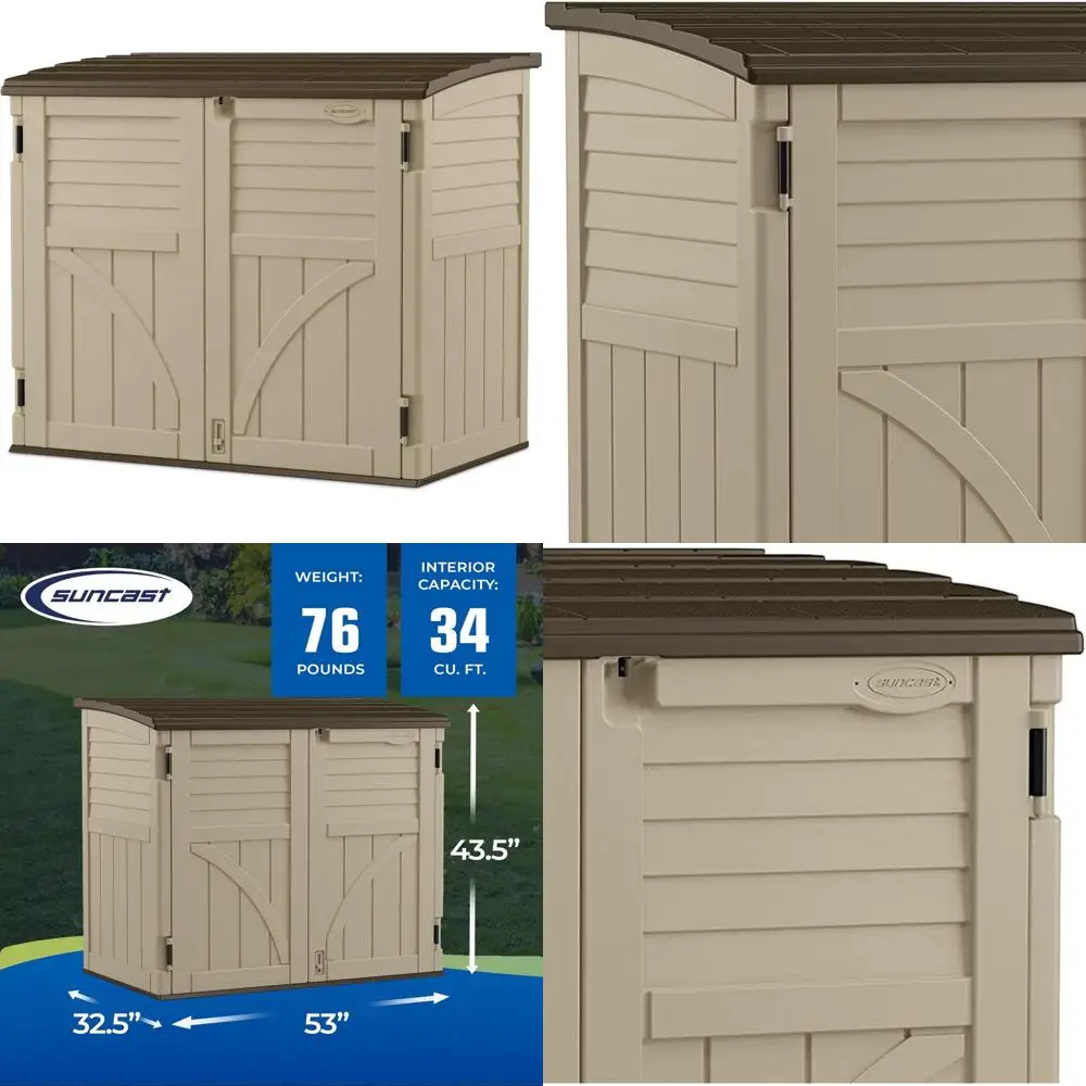 

Горизонтальный навес Suncast: компактное наружное хранилище, 34 кубических фута, песок и шифер - безопасный запираемый органайзер из смолы