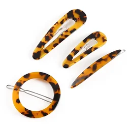 2024 New Round Drop Shape Leopard Pattern Resin Side Clip Acetate Plate Hairpin Marble Pattern Frog Clip Geometric