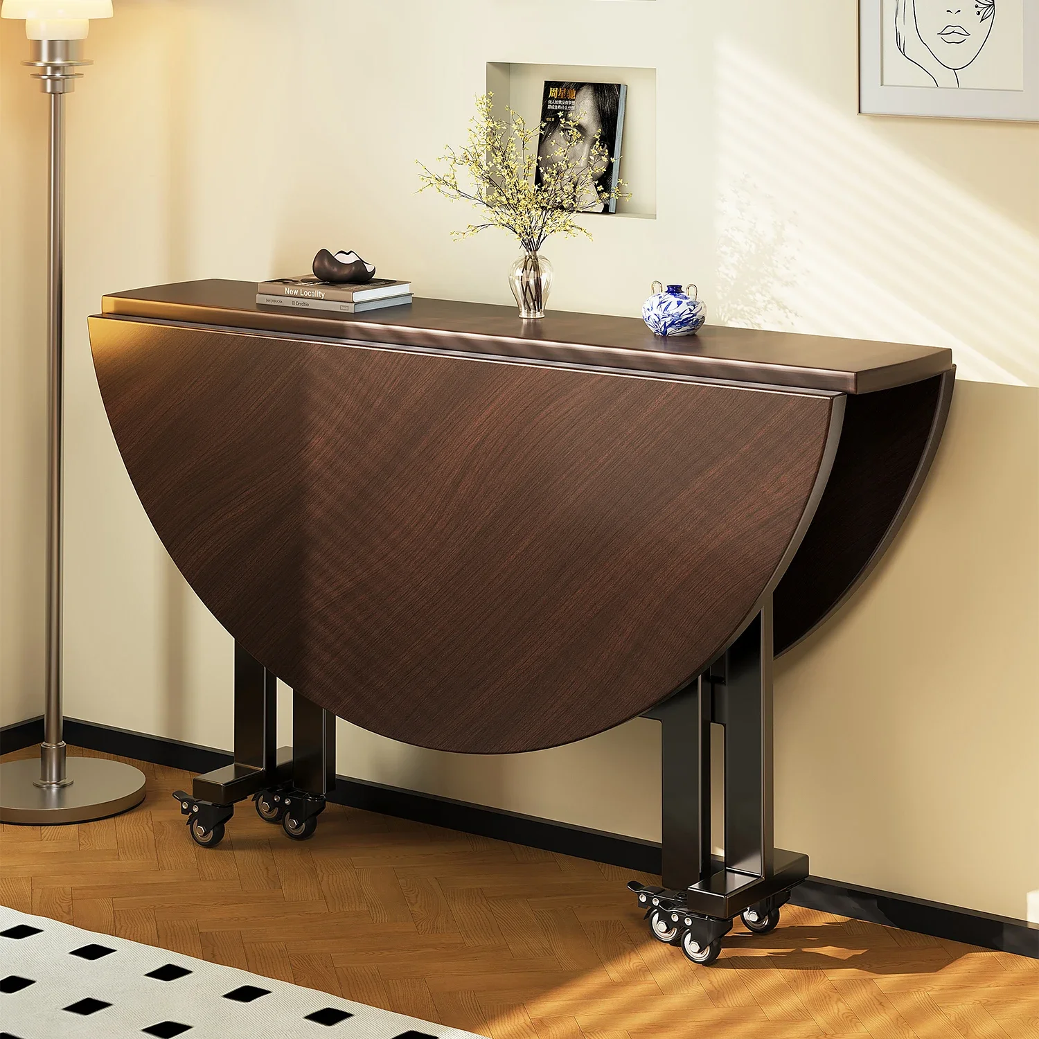 Craftsman folding large round dining rotating plate household foldable small apartment round tab