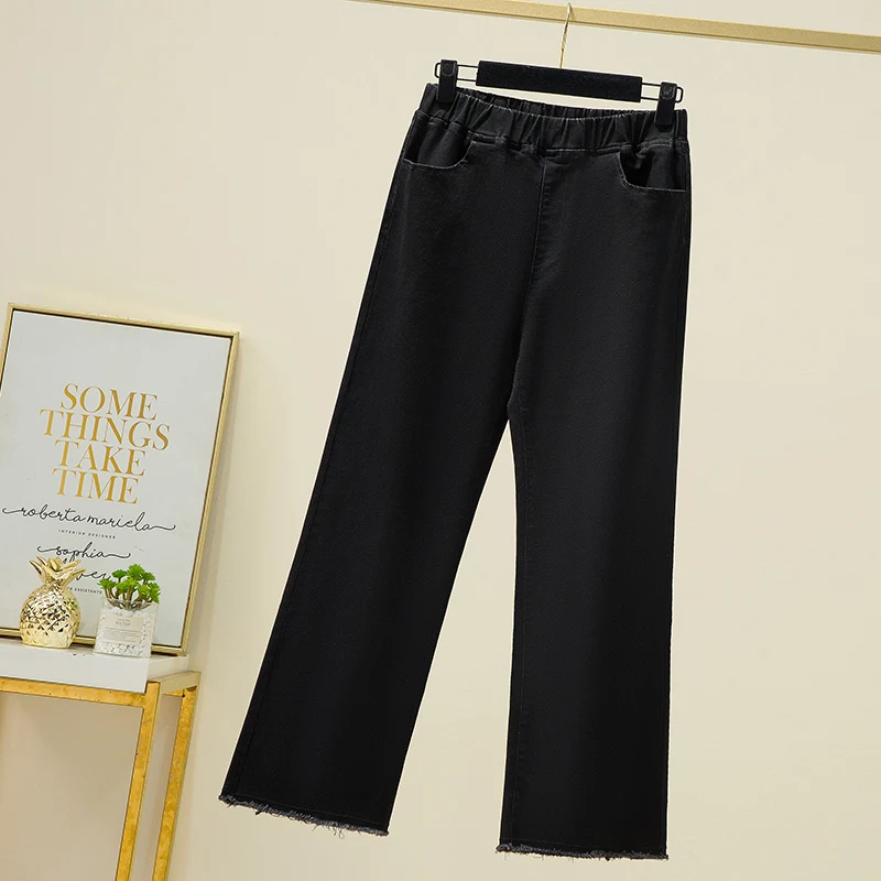 Jean taille haute élastique pour femme, pantalon droit ample, jambes larges, nouvelle collection printemps automne M-4XL, 2023