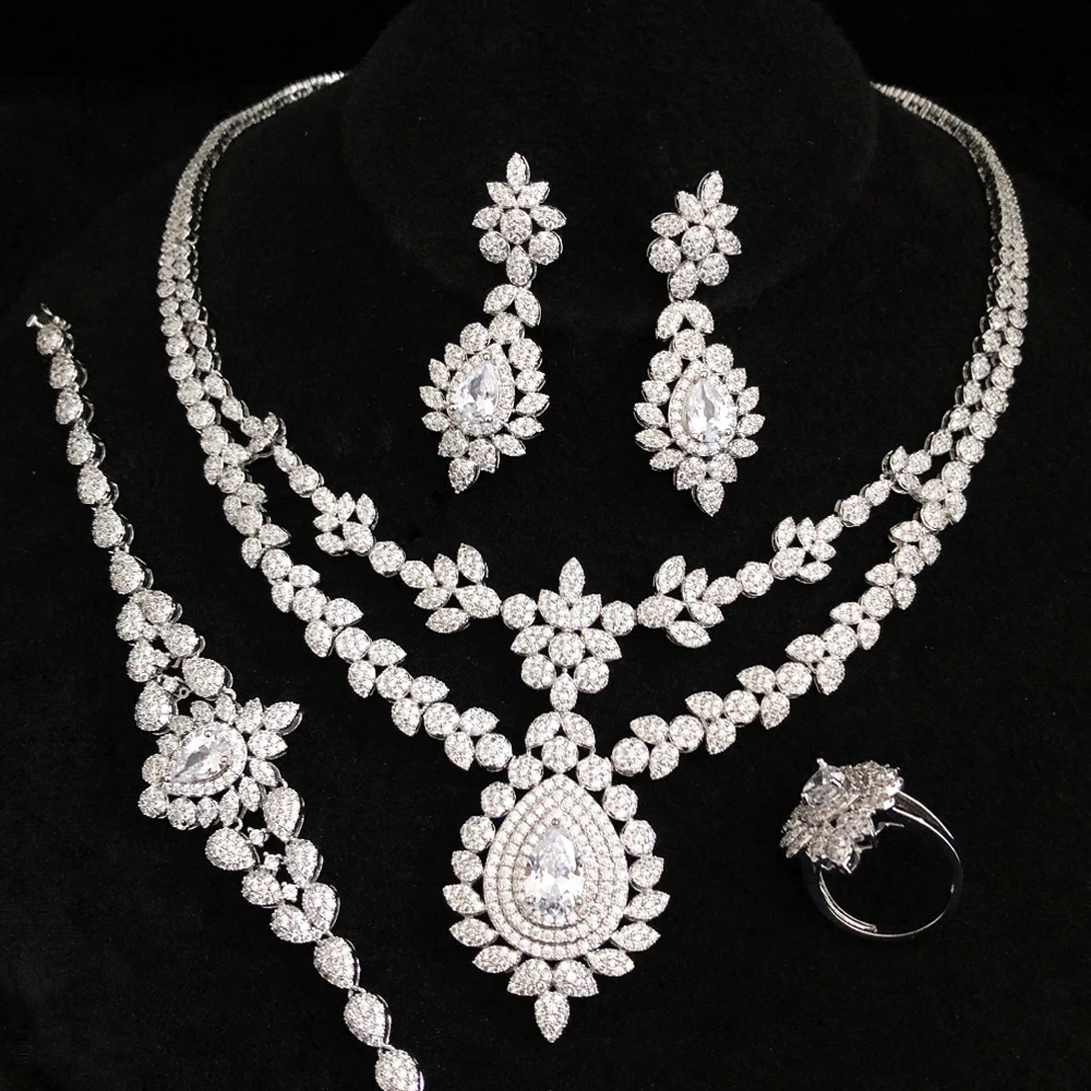 Missvikki Luxury Original Fashion 4PCS Jewelry Set For Women Wedding Party Naija Bride Necklace Dubai Bridal Dress Jewelry Set