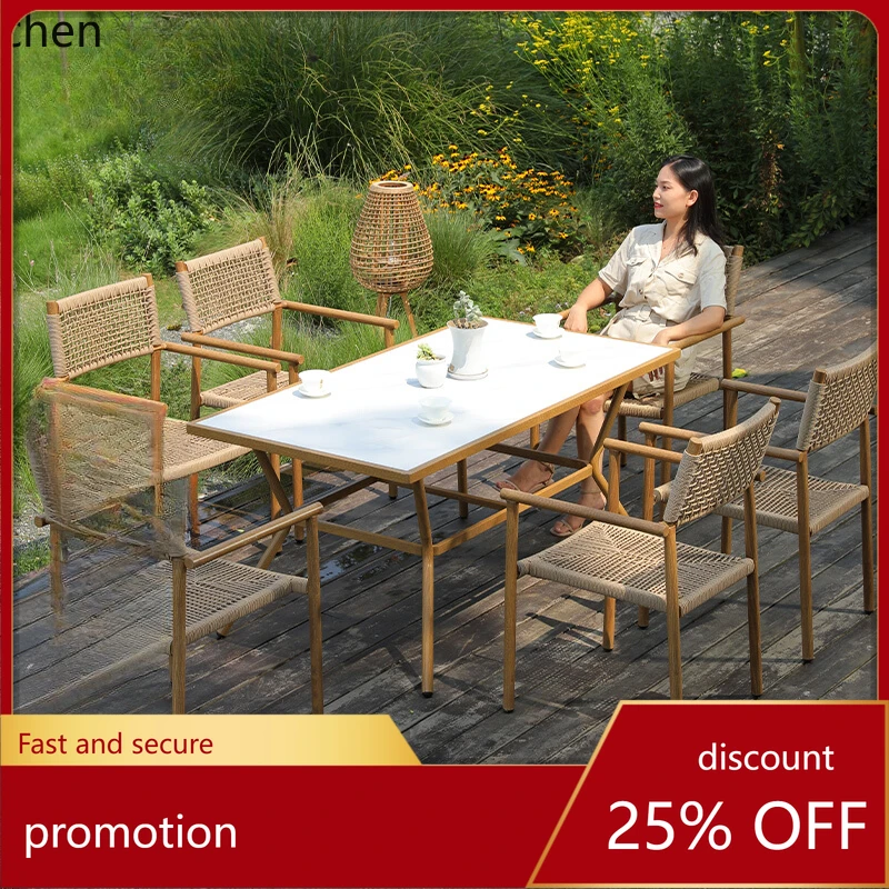 HXL Outdoor Leisure Table and Chair Set Rattan Waterproof Sunproof Outdoor Dining Table and Chairs