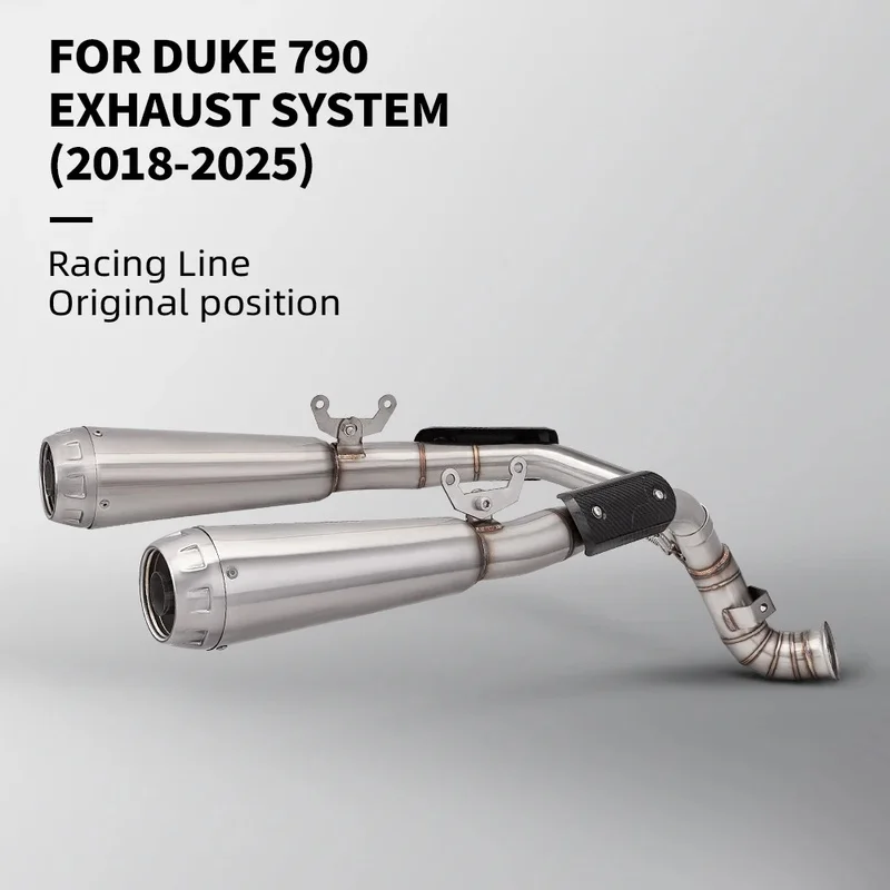 51mm GP Dual Muffler Complete Exhaust System Aftermarket Mid Link Pipe Kit For KTM Duke 790 2018‑2025