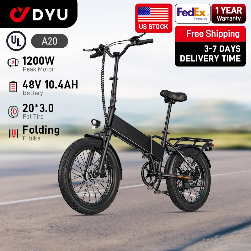 

A20 Electric Bicycle 1200W Peak Motor 48V10.4AH Lithium Battery Electric Bike 20*3.0 Inch Fat Tire E-bike