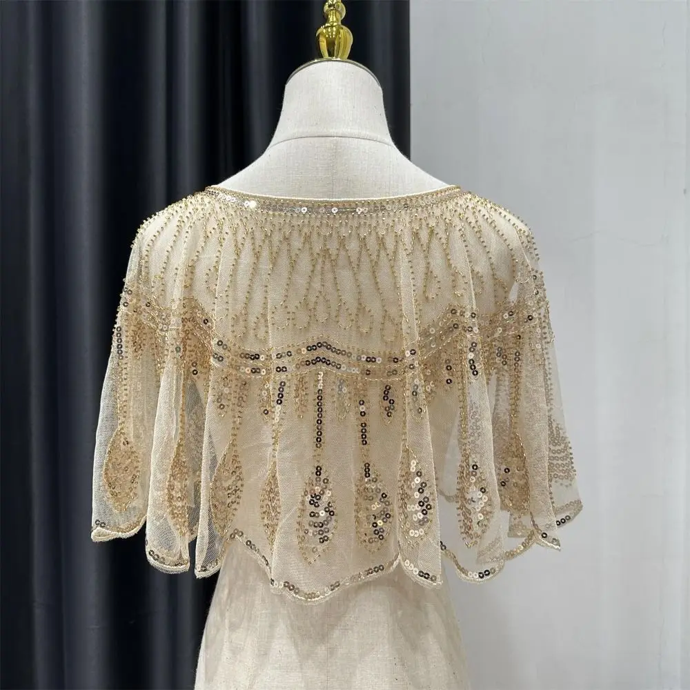 

Retro Sequins Poncho Coat Vintage Style Bling Bling Sequin Beaded Short Cape Short Cape Hollow Out Evening Wrap