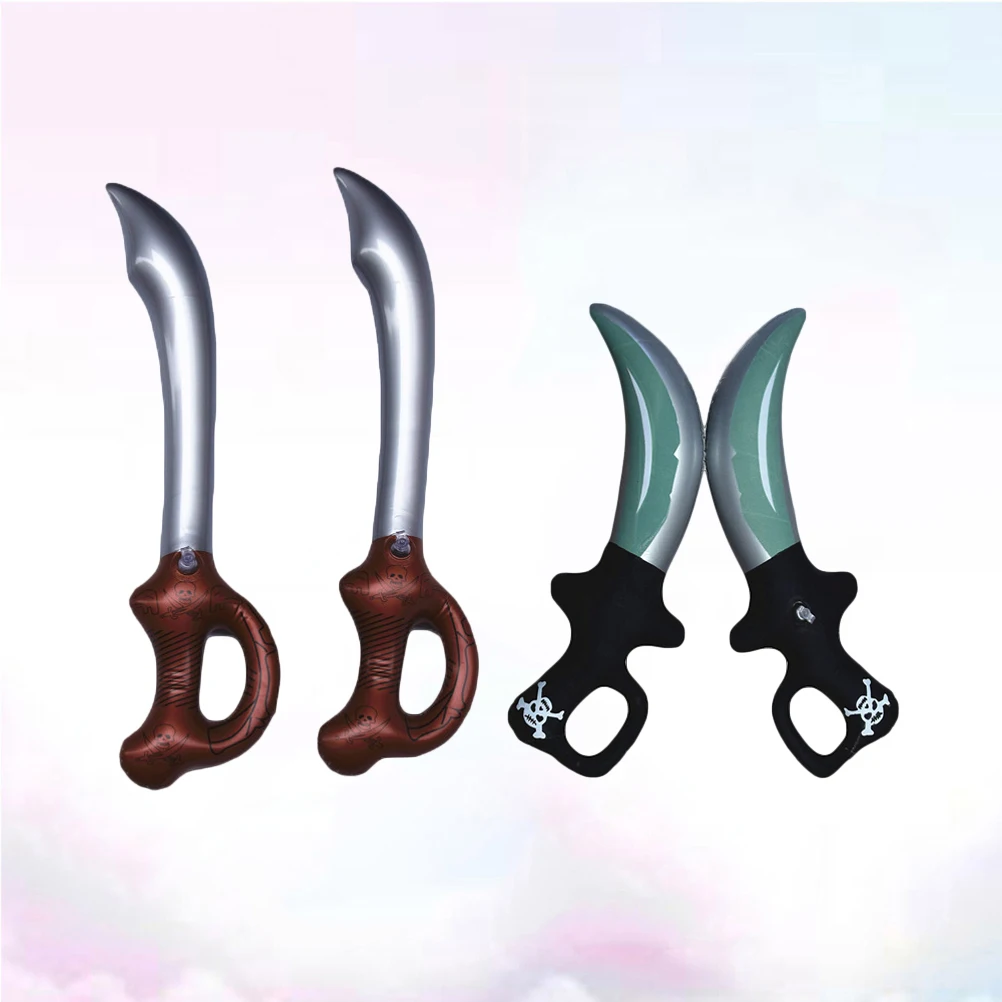 4 قطع من سيف القراصنة القابل للنفخ، دعائم تزيين الهالوين، إكسسوارات تنكرية، مقبض أسود بني للأطفال، ألعاب قابلة للنفخ