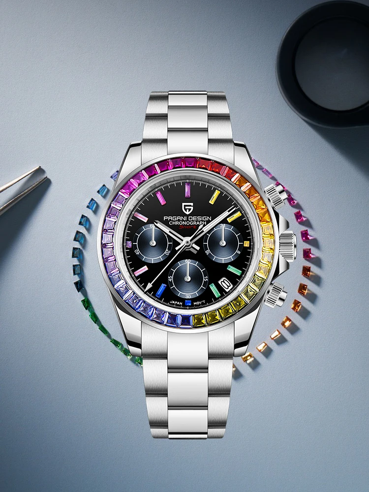 2026 PAGANI DESIGN Neue farbige Diamanten Herrenuhren Top-Marke Luxus Quarz-Armbanduhr Herrenuhr Herren Chronograph Japan VK63