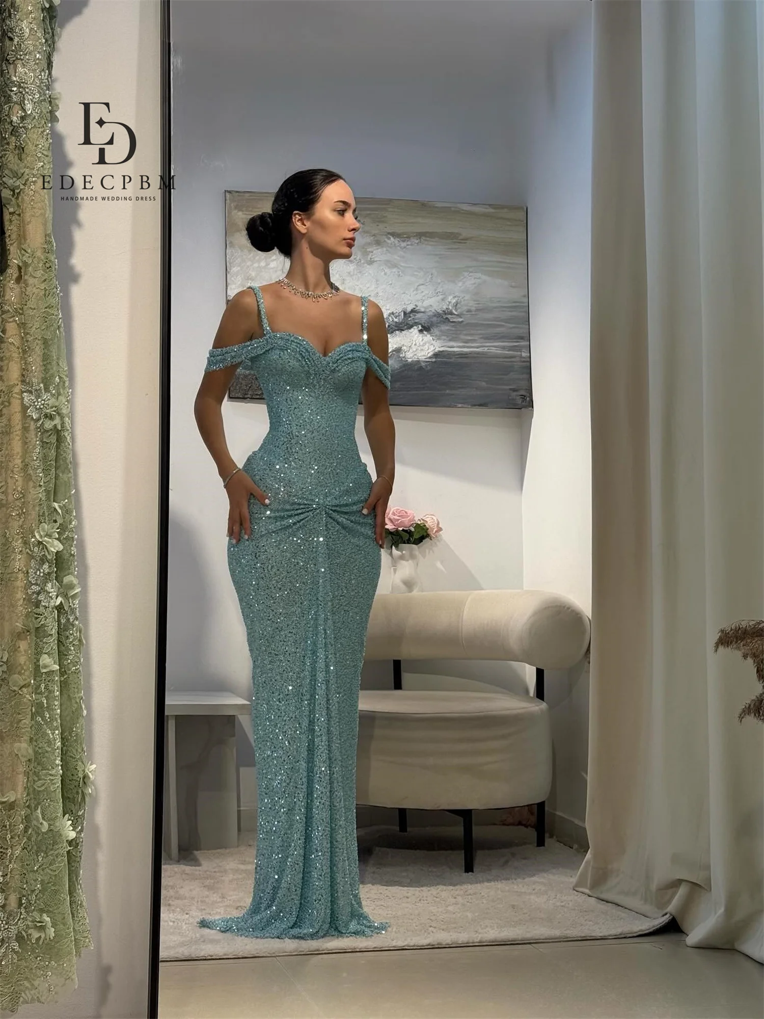 EDECPBM فساتين سهرة نسائية فاخرة مثيرة 2025 فاخرة زرقاء مخصصة فساتين لحضور الحفلات الموسيقية الجميلة متجر حورية البحر فساتين Sheer