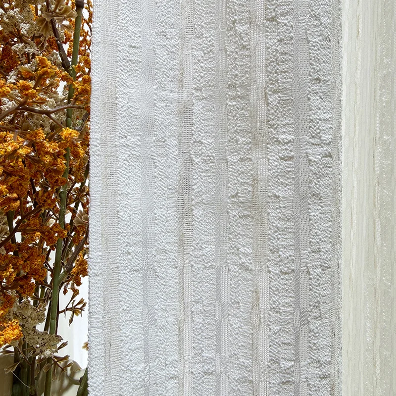 Thickened Sun Protection and Heat Insulation Jacquard Pleated White Screen Window Gauze Living Room Balcony Bedroom Bay Window
