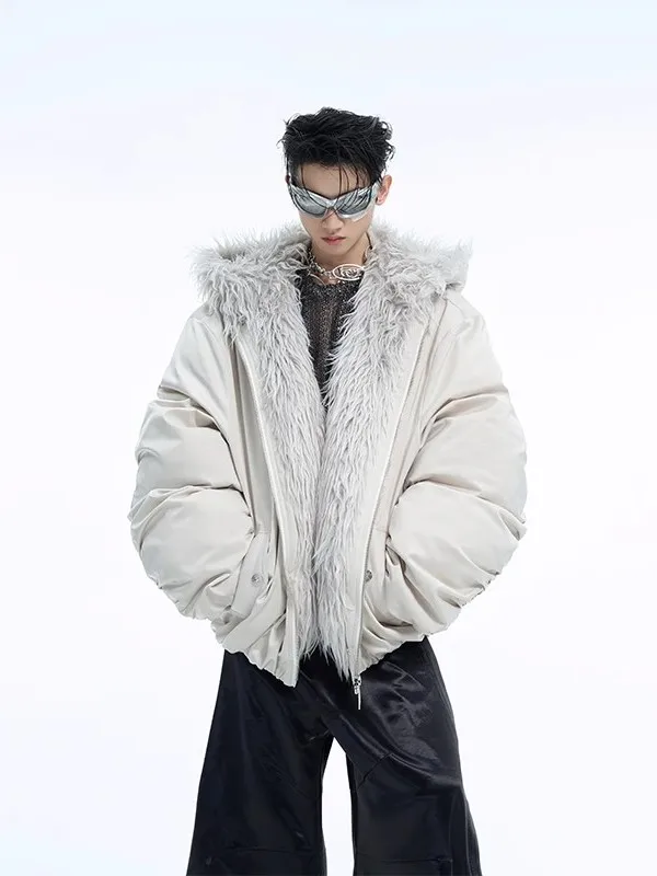 

Men's Fce Lined Hooded Jaet Cotton Padded Coat with Fur Collar Patchwork Design Casual Warm ort Sle for Teens
