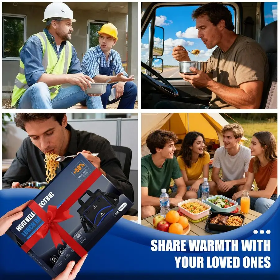 

Heated Lunch Box Insulated Lunch Bag, 3Temp Adjustable Electric Lunch Box for Adults, 12V 24V 110V Portable Food Warmer Microwav