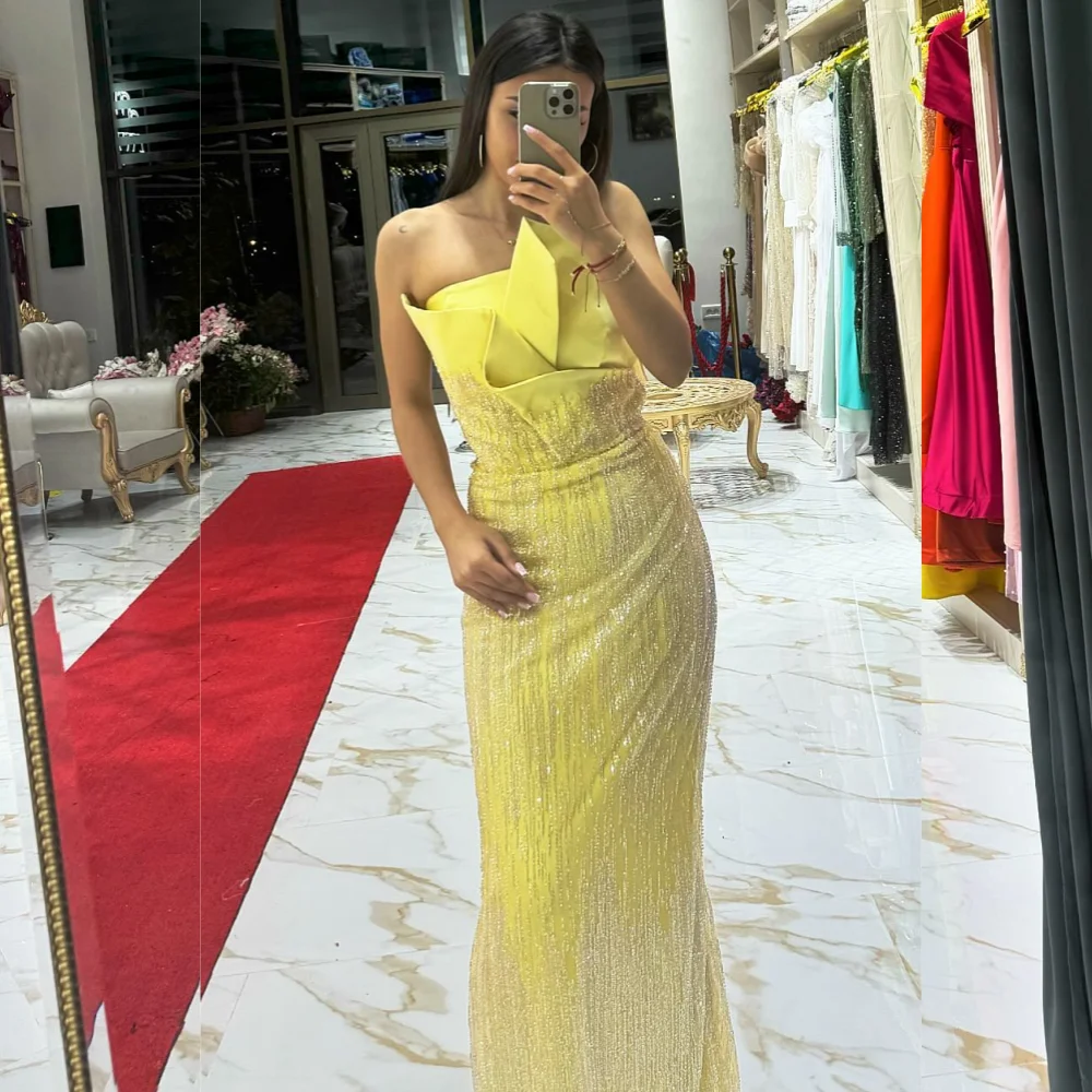 Prom Dress Evening Jersey Beading Party Sheath Strapless Bespoke Occasion Gown Midi Dresses Saudi Arabia