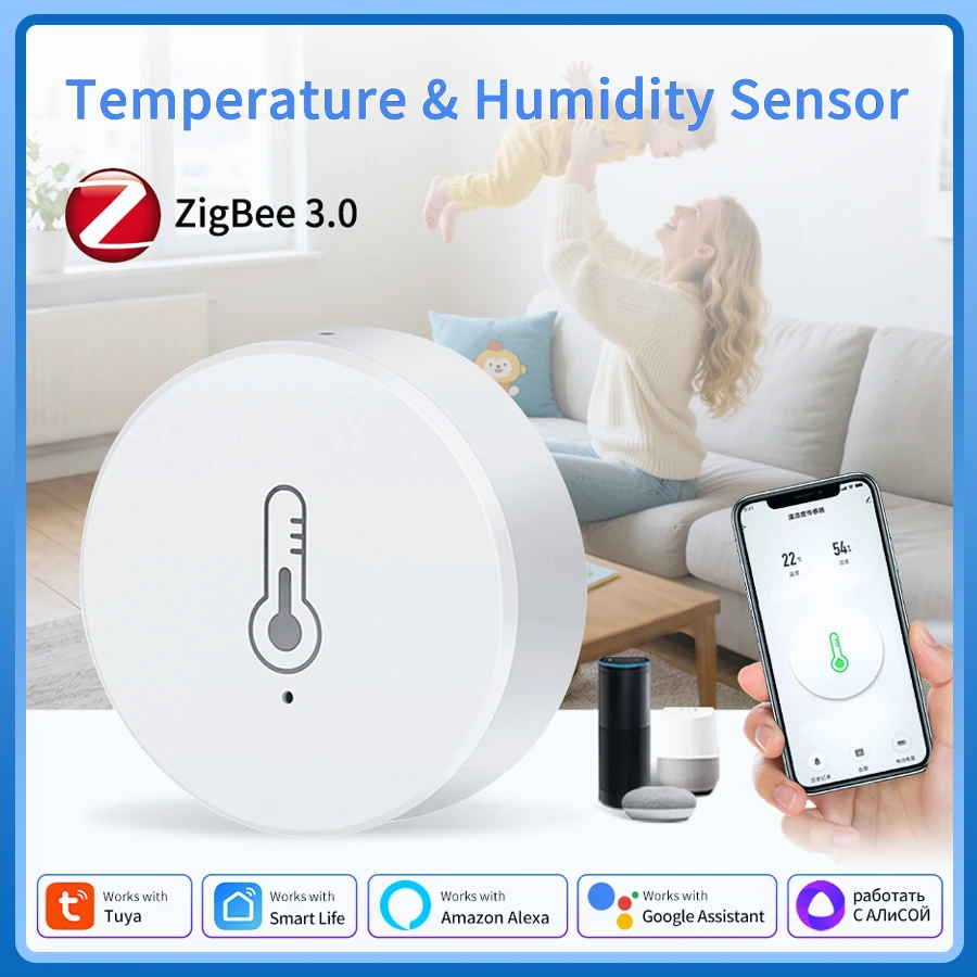 

Zigbee датчик температуры и влажности комнатный термометр гигрометр работает с Tuya умный дом Alexa Google Home удаленный мониторинг