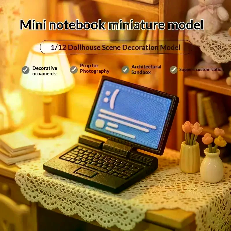 Dollhouse Furniture Simulation Laptop Computer Miniature Dollhouse Decor Crafts Dollhouse Miniature Doll Accessories Creative