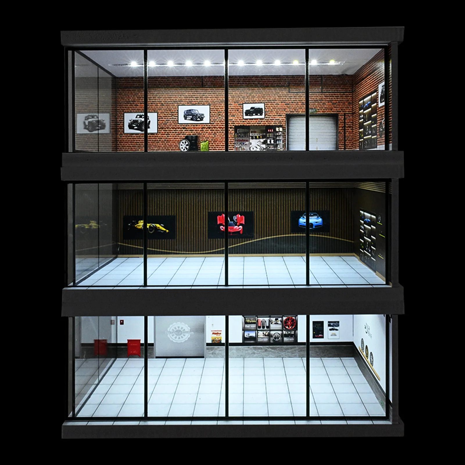 Diorama 1: 43 โชว์รูมรถที่จอดรถฉากรุ่น LED City รถโรงรถฉากจอแสดงผลรุ่น