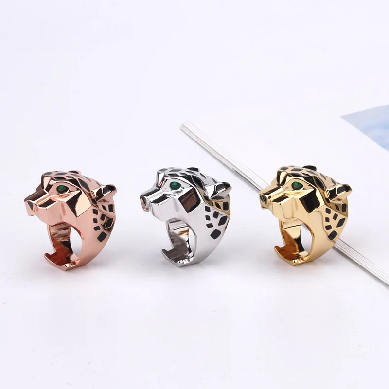 Designer Collection Style Ring Men Women Lady Plated Gold Color Black Patches Green Eyes Leopard Panther Rings