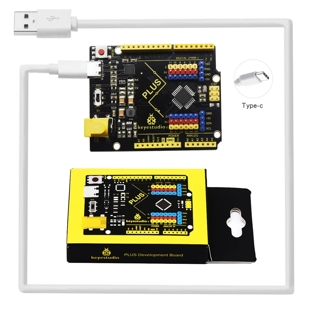 Kidsbits Keyestudio PLUSUNO  Development Control  Board with Type C USB Cable Compatible with Arduino Uno R3  DIY Electronic Kit