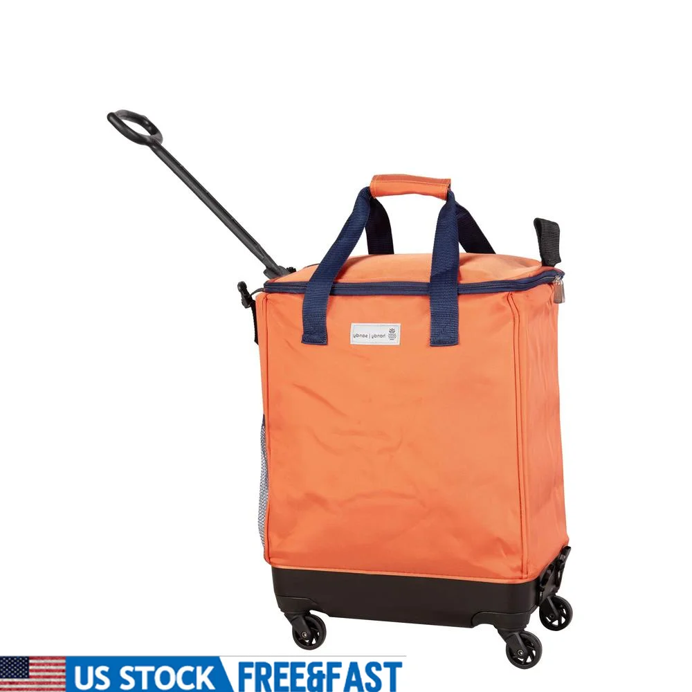 Multipurpose Rolling Tote Bag Portable Spinner Cart Travel or Shopping Orange