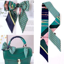 Korean Spring Geometric Belt Woven Rope Women's Twill Binding Bag Handle Small Ribbon Simulation silk scarf Hair Band Headband