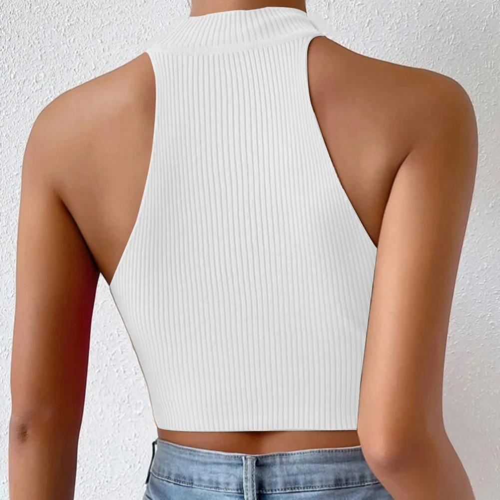 

Womens Vest Halter Neck Short Off-Shoulder Clavicle Ribbed Knitted Camisole