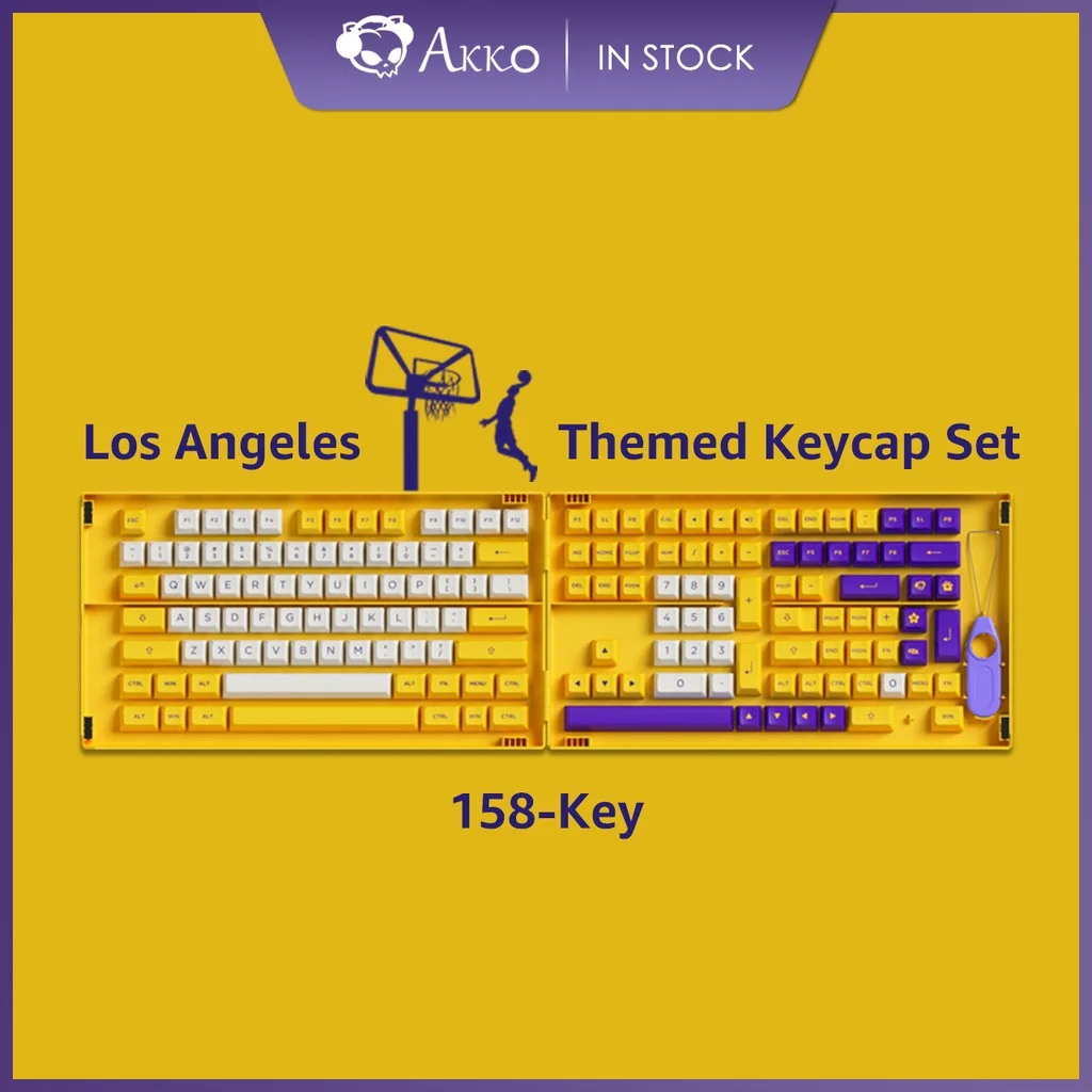 Akko Los Angeles Themed Keycap Set 158-Key ASA Profile Full Keycaps PBT Double-shot for Mechanical Keyboards with Collection Box