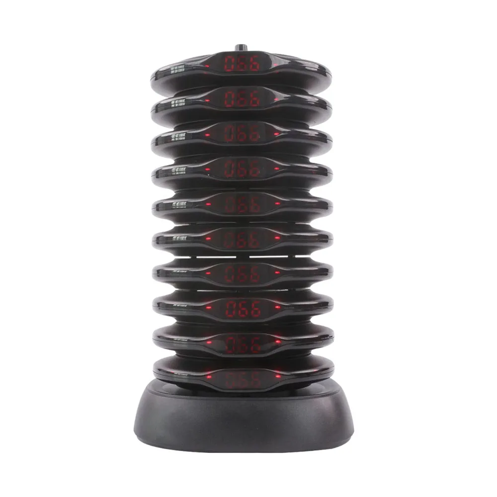 Wireless Restaurant Pager System 20 Round Coasters Guest Queue Paging System Waterproof Ring Flash Vibrate for Food Court