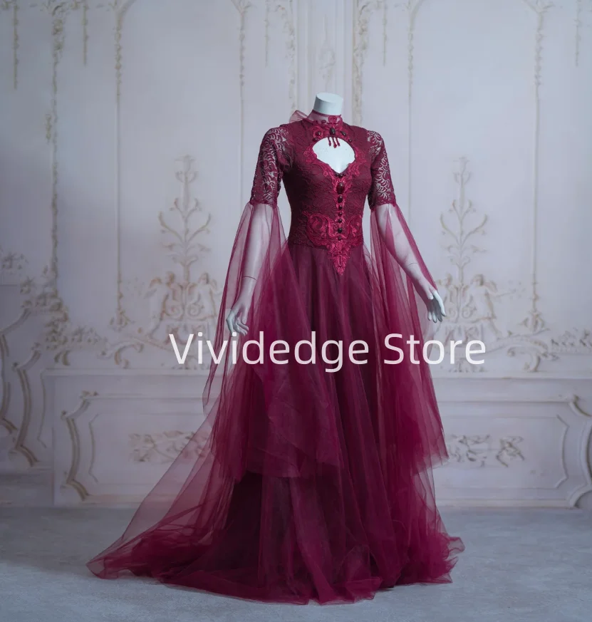 Customized  Elf Wedding Fantasy Medieval Baroque Gothic Wedding Dresses Tulle Sweetheart Burgundy vestidos de boda para fiestas