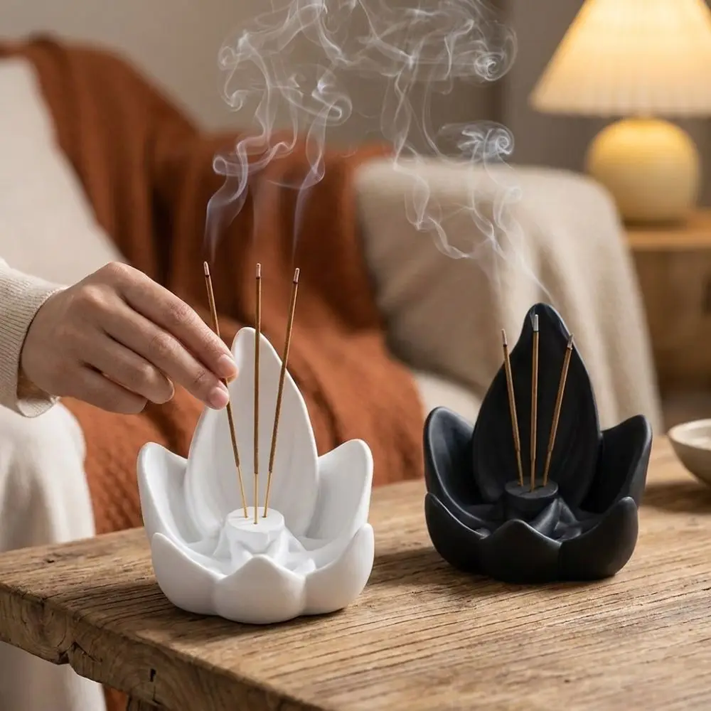 Zen Chinese Style Lotus Incense Burner 3 Hole Plastic Lotus Tabletop Incense Base Sleep Aid 3D Printing Incense Stick Burner