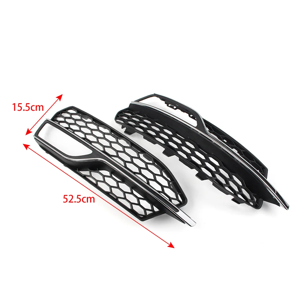 2Pcs ABS Car Honeycomb Mesh Front Bumper Fog Light Grille Cover With Chrome Trim For Audi A3 S-Line S3 2013 2014 2015 2016 2017