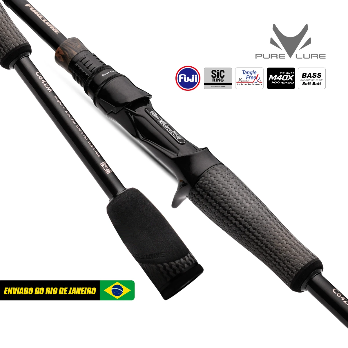 Cana de Pesca Purelure Realm Bass All M40X Carbono Toray Isca Macia Zander EX Ação F/F Anel Fuji SIC Spinning Casting Pik