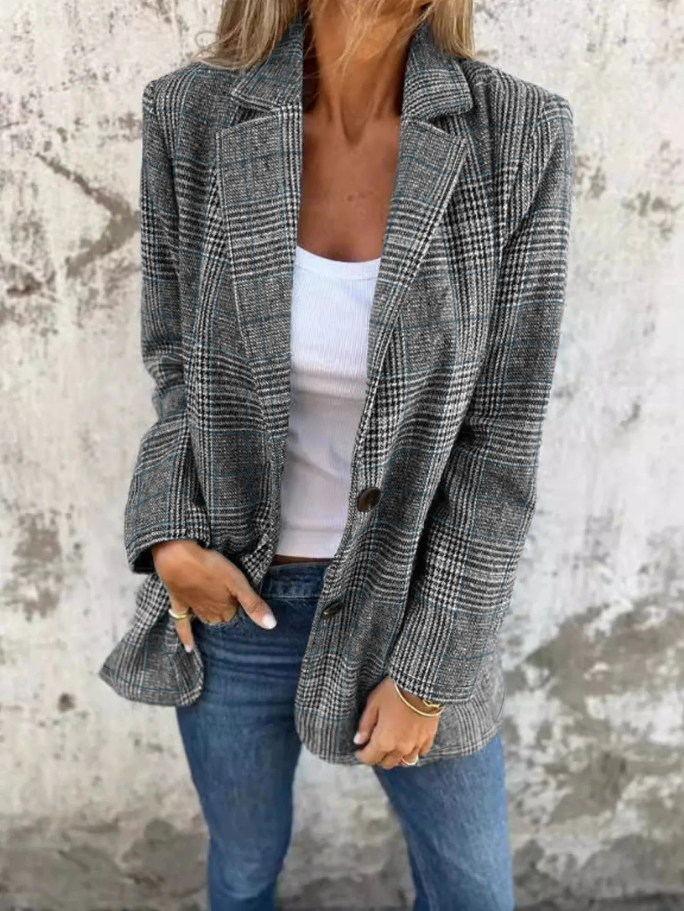 

Осенне-зимний новый стильный пиджак в клетку, стиль для отдыха и поездок на работу, элегантный женский топ на пуговицах