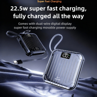 10000mAh Mini Portable Power Bank with Built-in Cable 22.5W USB-C Fast Charging Compact External Battery for IPhone Xiaomi