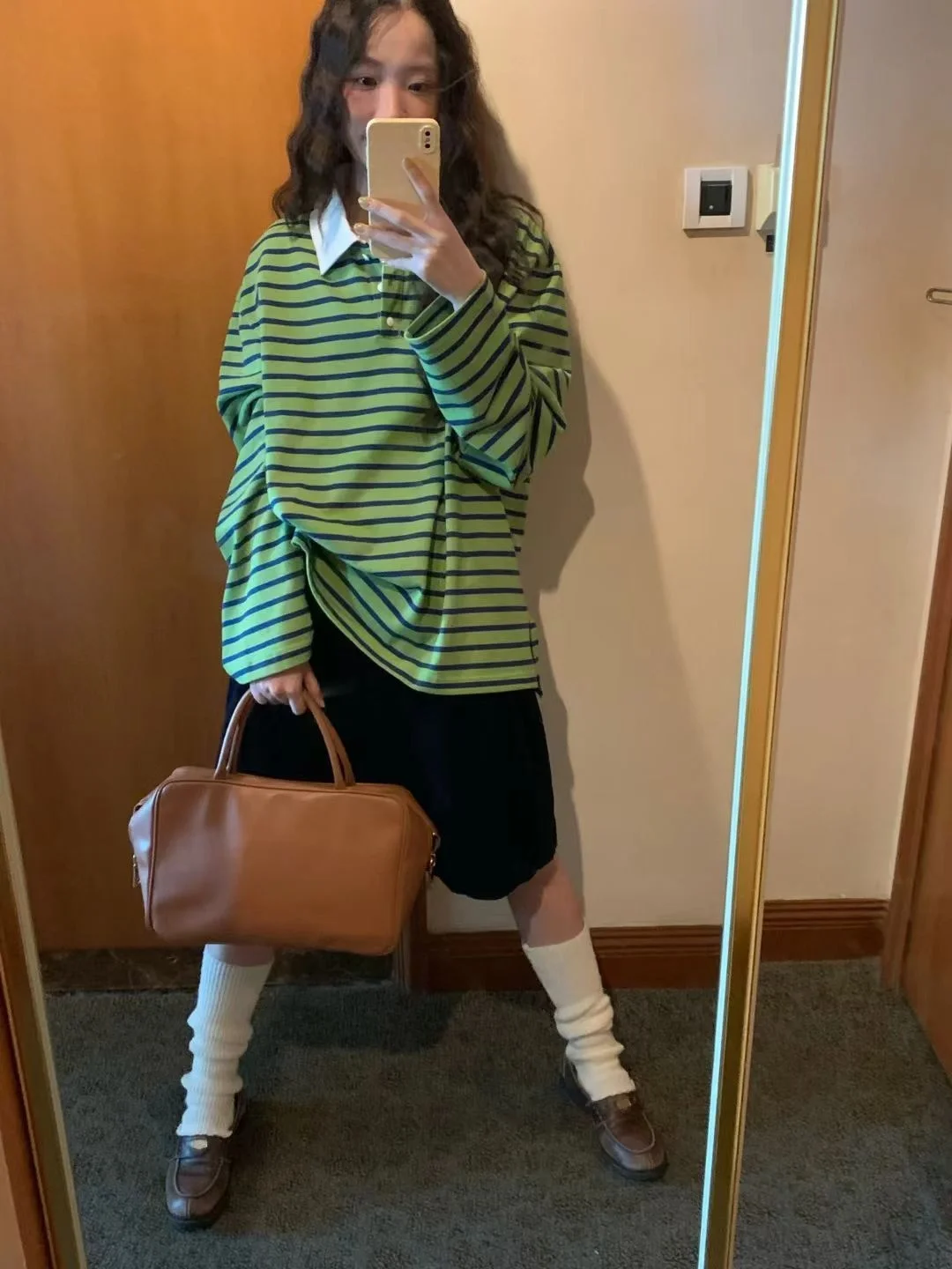 

Women's casual loose striped lapel retro American polo collar T-shirt versatile for early autumn loose and trendy women's top